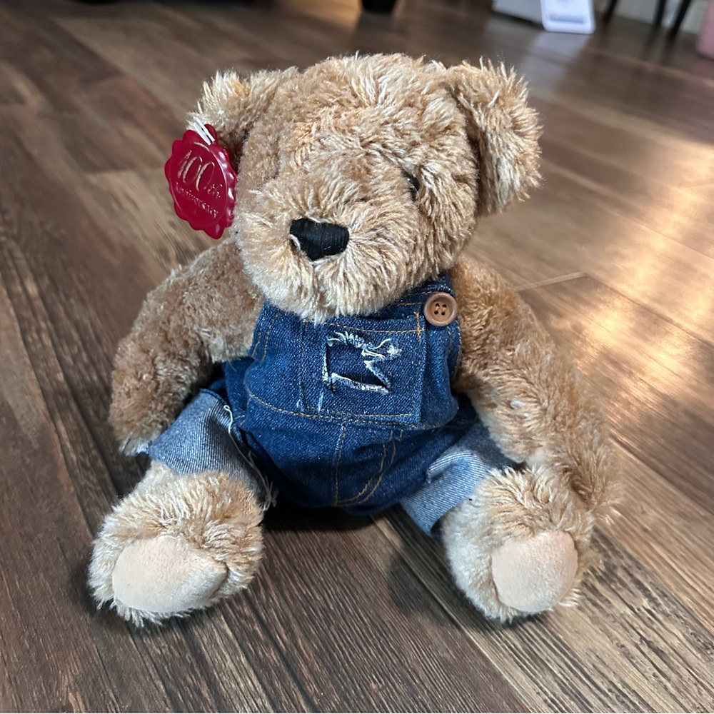 Dan Dee 100th anniversary soft teddy bear distressed  Jean overalls collectible
